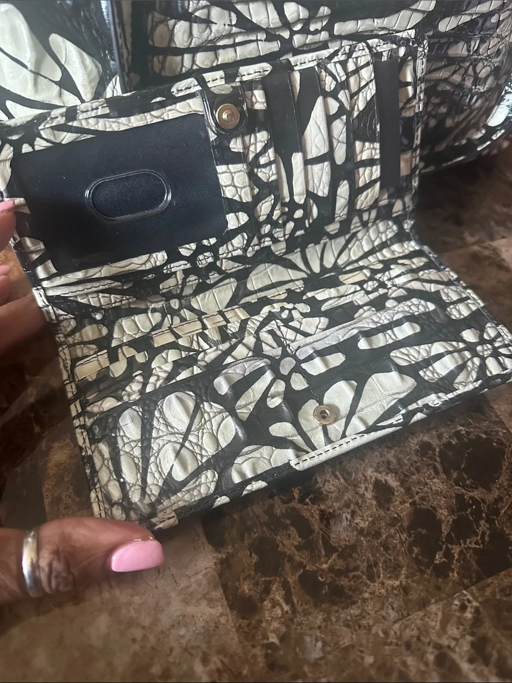 Brahmin Black & White Floral Tote Bag with Matching Wallet
